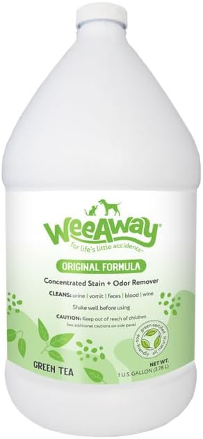 Wee Away Original Formula Concentrated Stain & Odor Remover, Enzyme Cleaner, Pet Urine Odor Neutralizer, Pet Mess Remover for Carpet & Furniture, Green Tea Scent, 1 Gallon