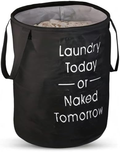 45L Waterproof Laundry Basket – Collapsible Canvas Clothes Hamper with Handles for Toy Storage, Laundry Room, Dorm & Nursery – Black Organizer Bin (8.86x6.1x7.28 in)