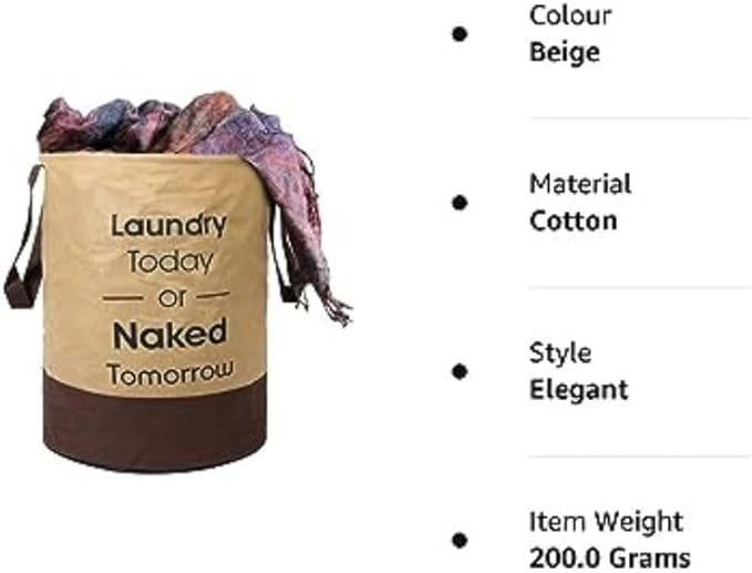 45L Waterproof Laundry Basket – Collapsible Canvas Clothes Hamper with Handles for Toy Storage, Laundry Room, Dorm & Nursery – Brown Organizer Bin (14.57x14.57x18.11 in)