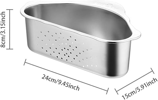 Triangle Sink Drainer Basket, Stainless Steel Triangular Sink Drain Shelf, Suction Cup Triangular Filter Drain Basket Kitchen Sinks Corner for Filter Food Waste and Washing Fruit(COLOR:silver)
