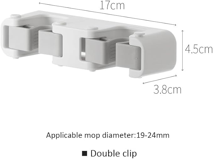 Broom Holder Wall Mount Mop and Command Broom Hanger Organizer Wall Mount Self Adhesive (Double clip)