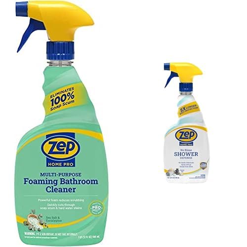 Zep Complete Care Shower Foaming Cleaner & No-Rinse Shower Defense – All-in-One Bathroom Cleaning Solution