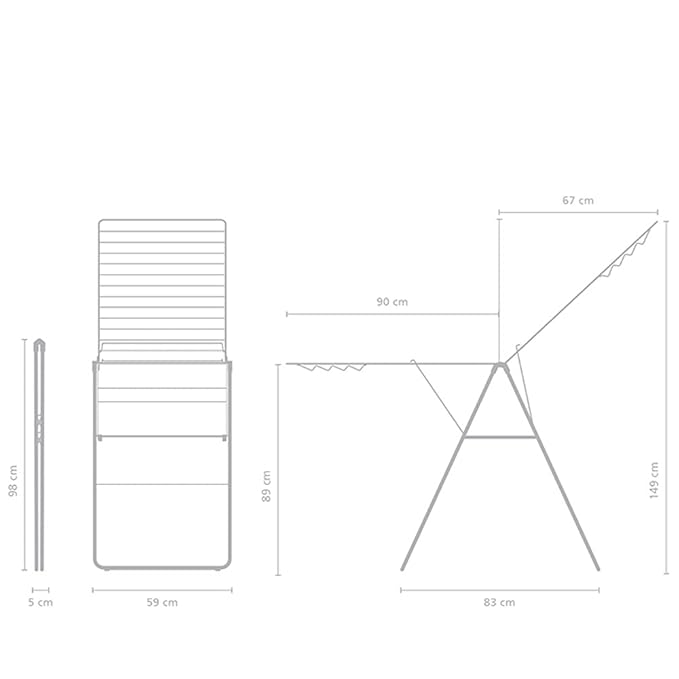 Brabantia HangOn Clothes Drying Rack | 82ft (25m) | Metallic Gray | Large Indoor Clothes Airer Laundry Stand with 2 Fold-Out Wings & Hanger Hooks, Folds Flat | Fits 2 Full Loads