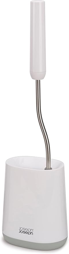 Joseph Joseph Flex Lite Silicone Toilet Brush with Slimline Holder Set, Flexible Head, drip, Anti-Clog deep Clean - Gray/White