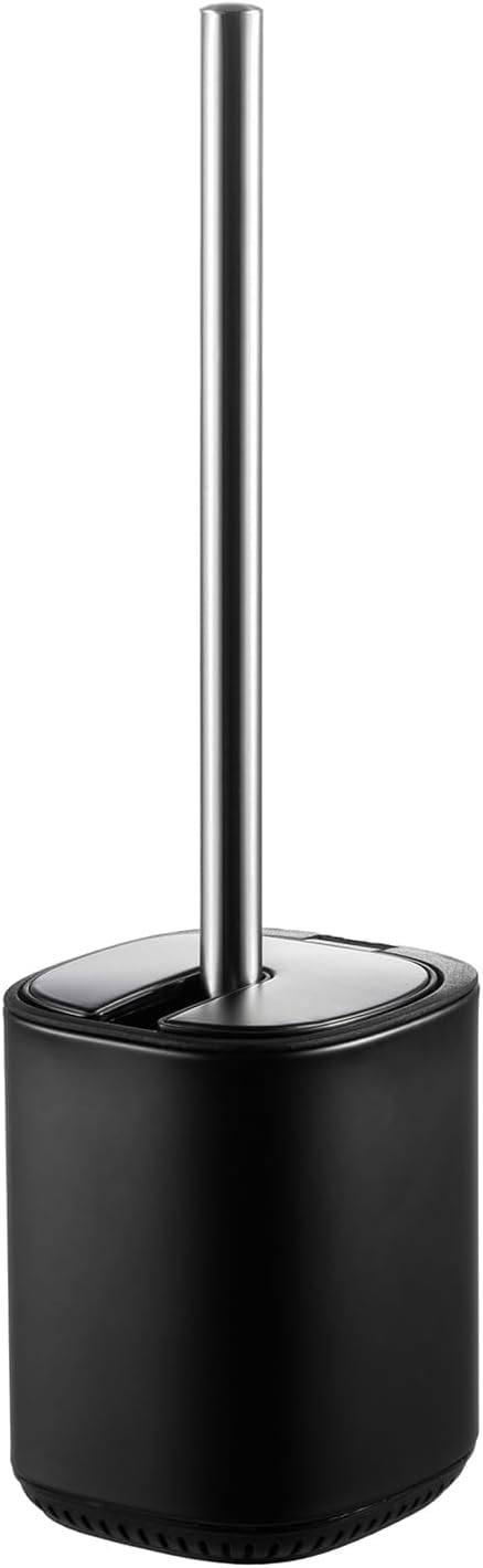Toilet Brush and Holder Set Durable Toilet Scrubber Sleek Toilet Bowl Brush Stainless Steel Bathroom Toilet Brush Set with Lid Toilet Cleaning Brush(1, Black)