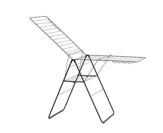 Brabantia HangOn Clothes Drying Rack | 82ft (25m) | Matt Black | Large Indoor Clothes Airer Laundry Stand with 2 Fold-Out Wings & Hanger Hooks, Folds Flat | Fits 2 Full Loads