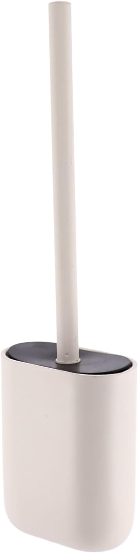 Oval Beige Toilet Brush and Holder Set - Minimalist Polyresin Base, Stainless Steel Handle, Silicone Head - Japandi Collection