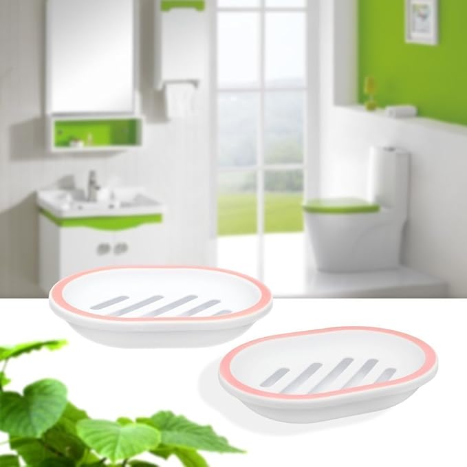 Topsky 2-Pack Oval Soap Dish, Soap Holder, Soap Saver, Easy Cleaning, Pink