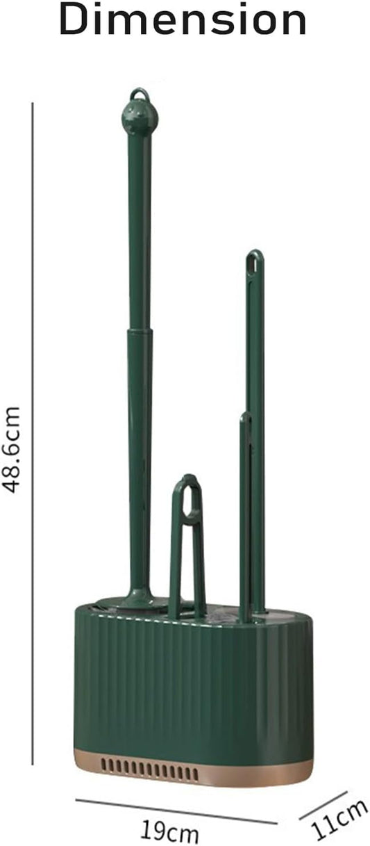 Basaza Toilet Brush and Holder Set Toilet Bowl Cleaning Brush and Holder for Bathroom Toilet Bowl Cleaner Brushes & Holders 4 in 1 Dark Green Bathroom Accessories Wall Mounted or Floor Standing