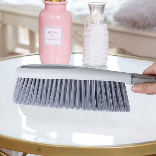 Hand Broom, 14 inch Large Counter Duster, Slightly Stiff Plastic Bristle Brush with Long Handle, Sweep for Furniture, Floor, Bench, Carpet, Woodworking, Patio, Home, Shop(Gray, 14 inch)