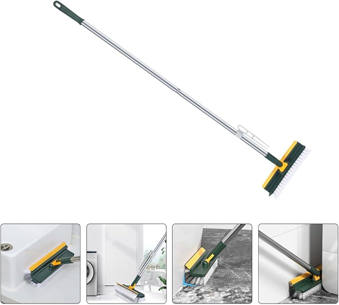 Bathroom Floor Scrub Brush with Long Handle Multi-Functional Green Tile and Carpet Scrubber for Shower and Floor Cleaning for Home Bathroom Use
