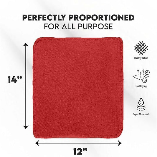 Cotton Shop Towel – Multipurpose Cleaning Cloths (14" x 12" - Pack of 500 - Red) Reusable Shop Rags for Automobiles, Industrial, Restaurants, Garage, and Homes