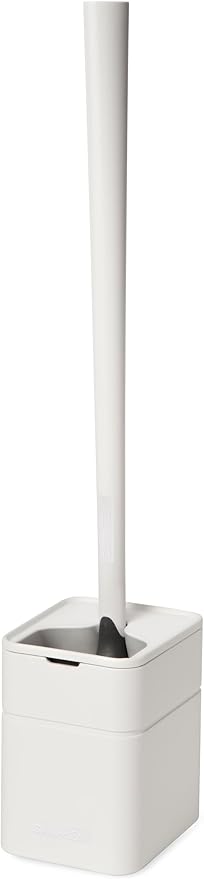 Broombi Sani-Flex Toilet Brush Squeegee and drip-Less Holder Set with a Patented Silicone Bristle-Free Head - no Mess, no clinging gunk or Poo, Super Clean Solution (White)