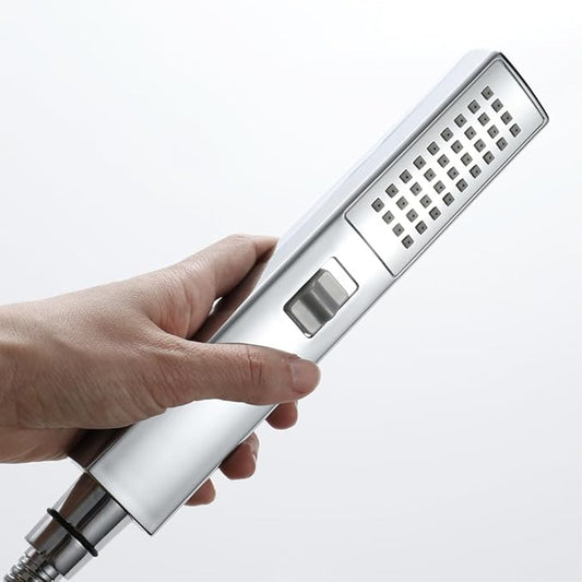LUYU Square Handheld Shower Head - Dual Spray Modes (Rain Shower & Power Jet), Mirror Chrome Finish, AirBoost Water Saving Tech, Ergo Grip for Low Pressure Bathrooms, 5-Layer Filter (Head Only)