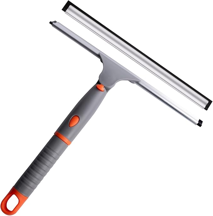 ITTAHO 10" Swivel Window Cleaning Squeegee, All-Purpose Anti-Slip Window Squeegee with 2 Blades, Window Cleaner Tool Bathroom Squeegee for Shower Doors, Tile Shower Walls,Mirrors,Car Windshields