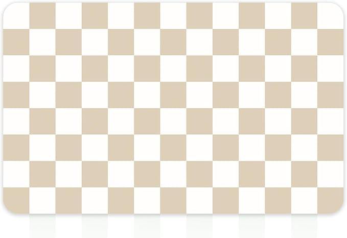 12" x 20" Checkered Dish Drying Mat for Kitchen Counter, Absorbent Coffee Bar Mat for Espresso Machine Coffee Countertops Accessories (Khaki)
