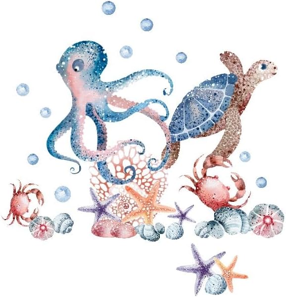 Alwayspon Octopus and Turtle Wall Decals Vinyl Removable Wall Murals Peel and Stick Self Adhesive House Wall Sticker Decor for Bedroom Living Room Nursery