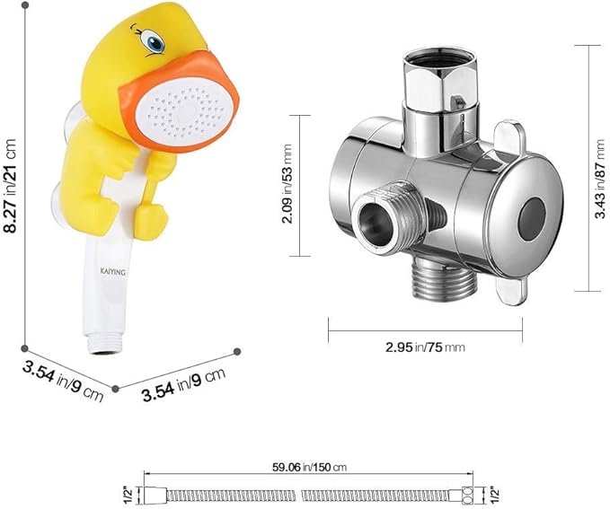KAIYING Children's Handheld Shower Head,Cartoon Water Flow Spray Shower Head Baby Kids Toddler Bath Bathing Accessories (I :Showerhead(Duckie)+Hose+Diverter)