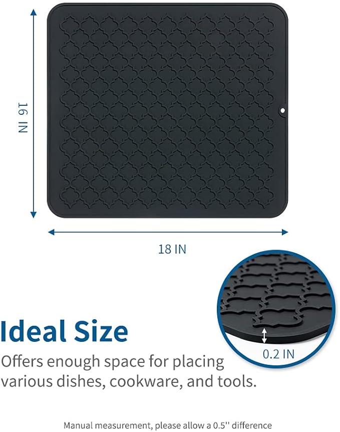 AMOAMI-Dish Drying Mats for Kitchen Counter-Silicone Dish Drying Mat-Kitchen Dish Drying Pad Heat Resistant Mat-Kitchen Gadgets Kitchen Accessories Kitchen Small Appliances(16" x 18", BLACK)