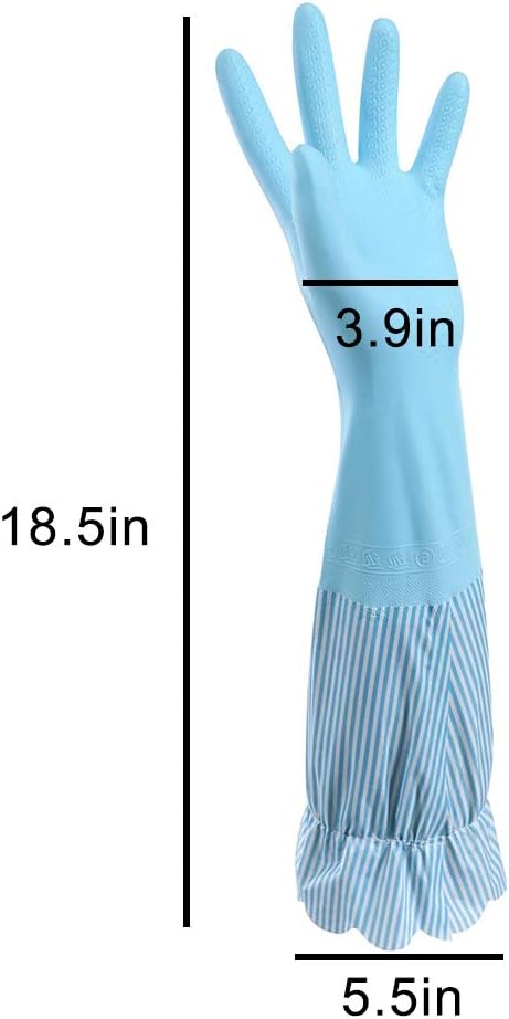 RARITYUS Household Kitchen Cleaning Gloves Waterproof Cotton Lined Dishwashing Non-Slip Long Cuff Gloves