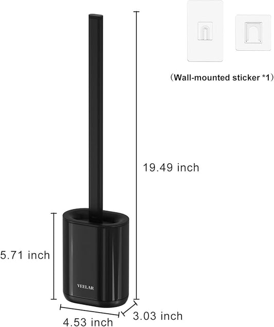 Toilet Brush and Holder Set - Wall Mounted Bathroom Scrub Brush, Toilet Bowl Brush and Plunger Set for Bathroom Cleaner (Black)
