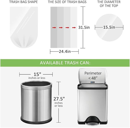 13 Gallon 100 Counts (fit 12-15 Gal) Strong Tall Kitchen Trash Bags Garbage Bags by RayPard, fit 50 Liter Waste Basket, Clear Trash Bags Can Liners for Home Office Bathroom Bedroom