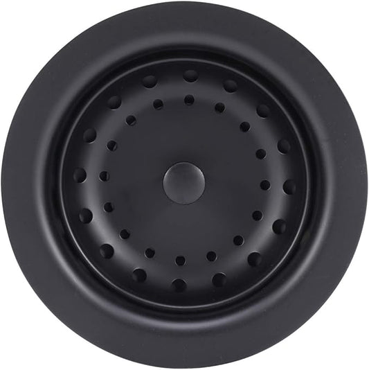 KONE 3-1/2 Inch Kitchen Sink Stainless Steel Basket Strainer Water Stopper with Drain Assembly, Black Finish Rustproof and Durable