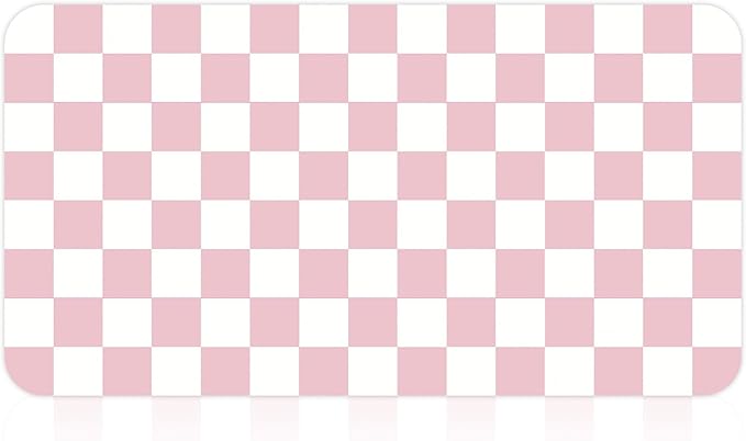 17" x 32" Checkered Dish Drying Mat for Kitchen Counter, Absorbent Coffee Bar Mat for Espresso Machine Coffee Countertops Accessories (Pink)