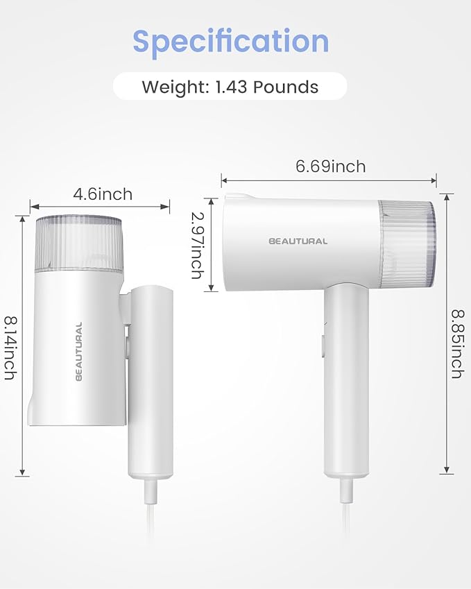 BEAUTURAL Steamer for Clothes, Portable Garment Wrinkle Remover, Fast 30s Heat-up, Foldable and Handheld, 120V Only (Not for 220V Europe), White