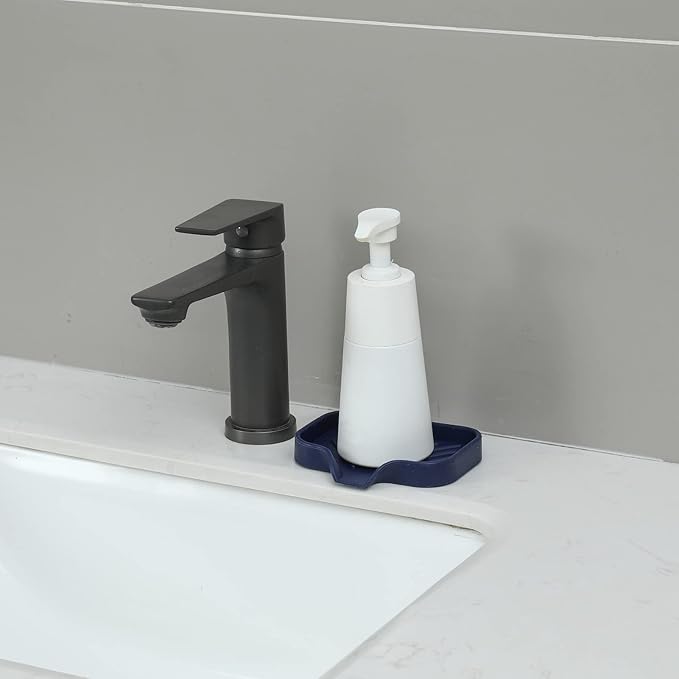 MicoYang Silicone Bathroom Soap Dishes with Drain Spout-Kitchen Sink Organizer,Sponge Holder,Dish Soap Tray,Perfect for Dispenser,Scrubber,Bottle,Cup on Sink or Counter-Navy Blue 4.9"×3.2"