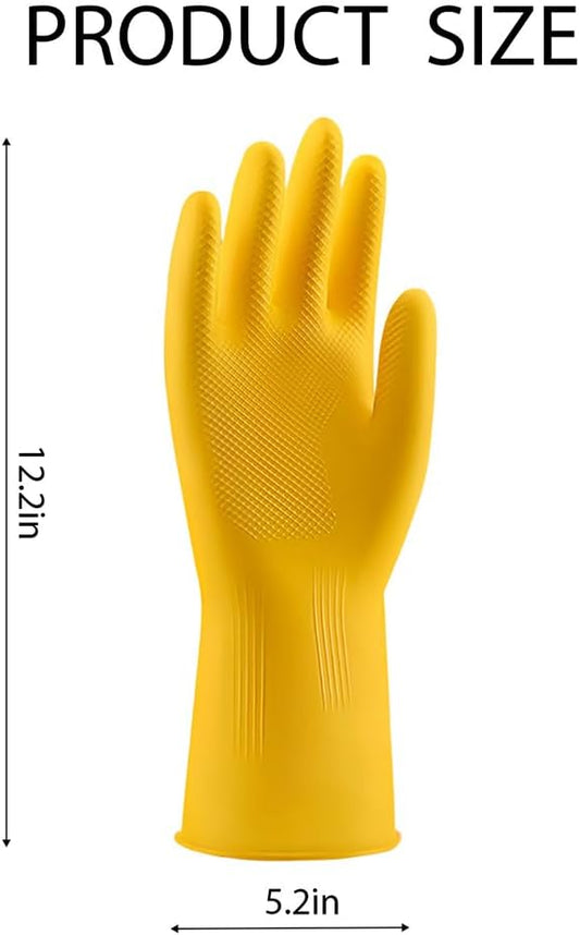 Rubber Kitchen Dishwashing Gloves - 4 Pairs Yellow Reusable Household Cleaning Gloves