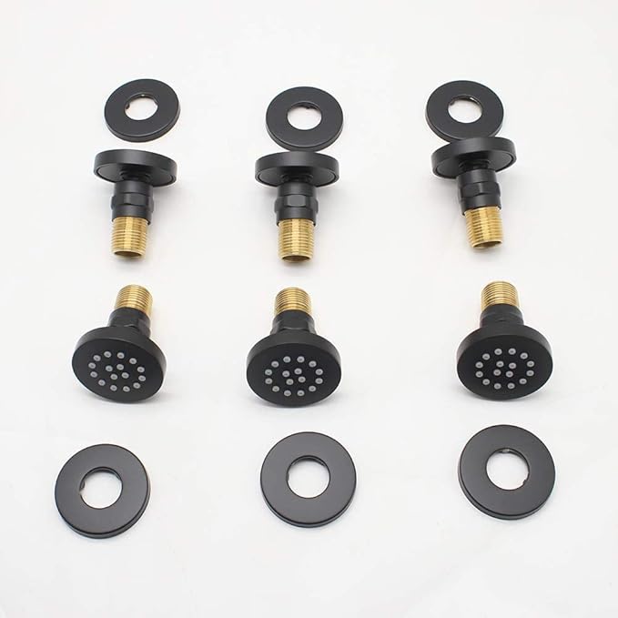 HOMEDEC 2inch Round Brass Shower Spa Massage Body Spray Wall Jets Showerhead Can Swivel, 6pcs, Matte Balck