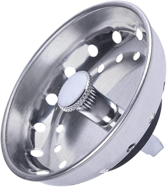 Kitchen Sink Basket Strainer Replacement for US Standard Drains (3-1/2 Inch), Premium Brushed Stainless Steel Body W/Rubber Stopper 1 Pack