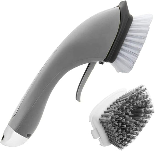 Cleaning Brush Tile Brush Bristles Scrub Brush with Soap Dispensing Long Handle Comfort Grip Heavy Duty for Bathroom Shower Kitchen Sink Floor Tile Cleaner Household Cleaning Tool (Grey)