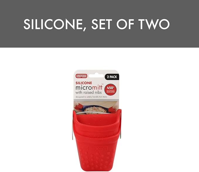 Dexas Micromitt Silicone Oven Mitts - Heat Resistant to 450°F, Set of 2, Dishwasher Safe, Non-Slip Grip, Red