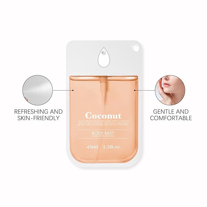 Coconut Body Mist for Women and Men– Refreshing Tropical Scent Spray with Natural Oils, Lightweight Hydrating Formula for Daily Use, After Shower or On-the-Go – 45ml / 1.5 fl oz