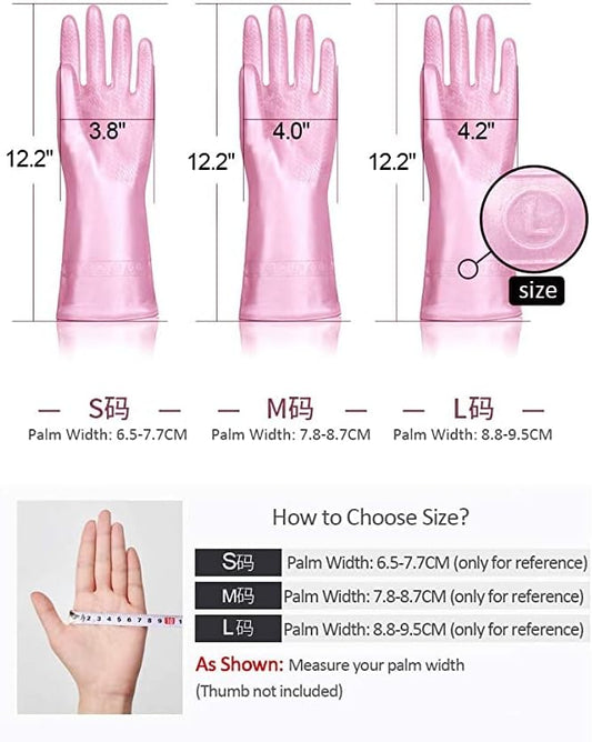 Alimat PluS 2 Pack Reusable Cleaning Gloves Latex Free, Dishwashing Gloves with Cotton Flock Liner and Embossed Palm, Waterproof Household Gloves for Laundry, Gardening(Large)