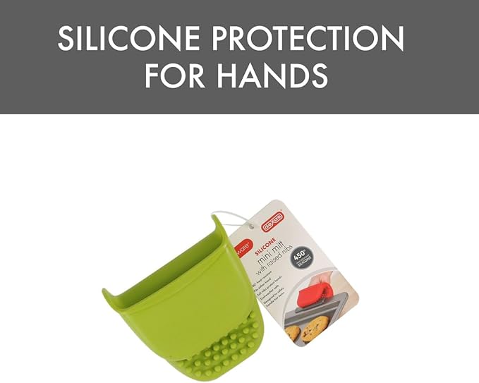 Dexas Mini Silicone Oven Mitt with Raised Nibs, Heat Resistant to 450°F, Green, Dishwasher Safe 3.5 Inches