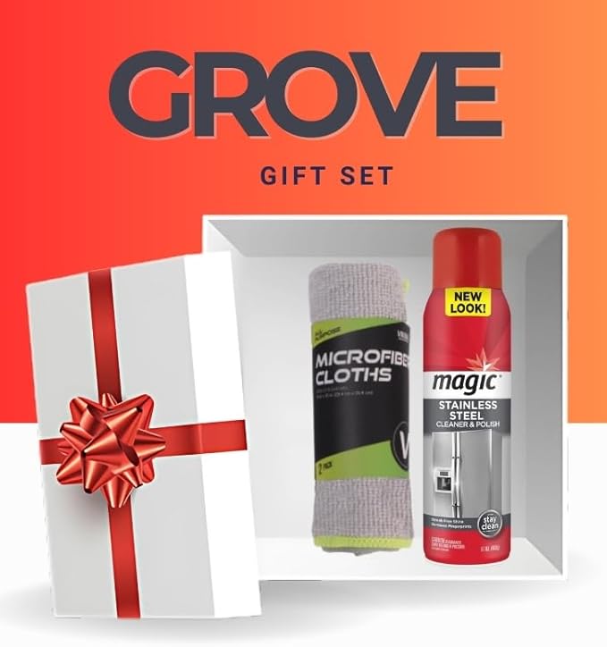 Magic Citrus Scent Stainless Steel Cleaner & Polish 17 oz Spray Bundle with Microfiber Cleaning Cloth — Foaming Formula for Kitchen Appliance Surface Care — Gift Set (2 Items)