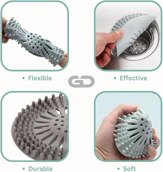 Shower Drain Hair Catcher 4 Pack – Silicone Bathtub Drain Cover, Hair Catcher for Shower Drain, Anti-Clog Drain Protector for Bathroom Tub, Kitchen Sink & Laundry, Flexible Reusable Drain Strainer