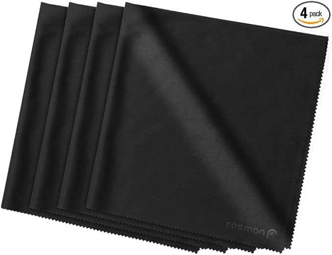Fosmon Microfiber Cleaning Cloths (4 Pack), 16 x 16 inch Extra Large Dust Rag Towels for LCD Screen, Digital Video Camera Lens, Laptop, HDTV, PC, Monitor Screen, Smartphones, Tablet, and More