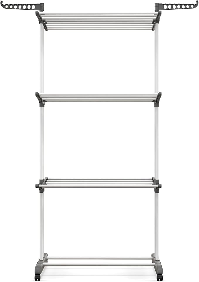 Giantex Foldable Clothes Drying Rack, Oversized 4-Tier Collapsible Laundry Rack w/ 3 Retractable Trays, Hanger Holders, Moveable Laundry Garment Dryer Stand w/Wheels for Indoor Outdoor Use