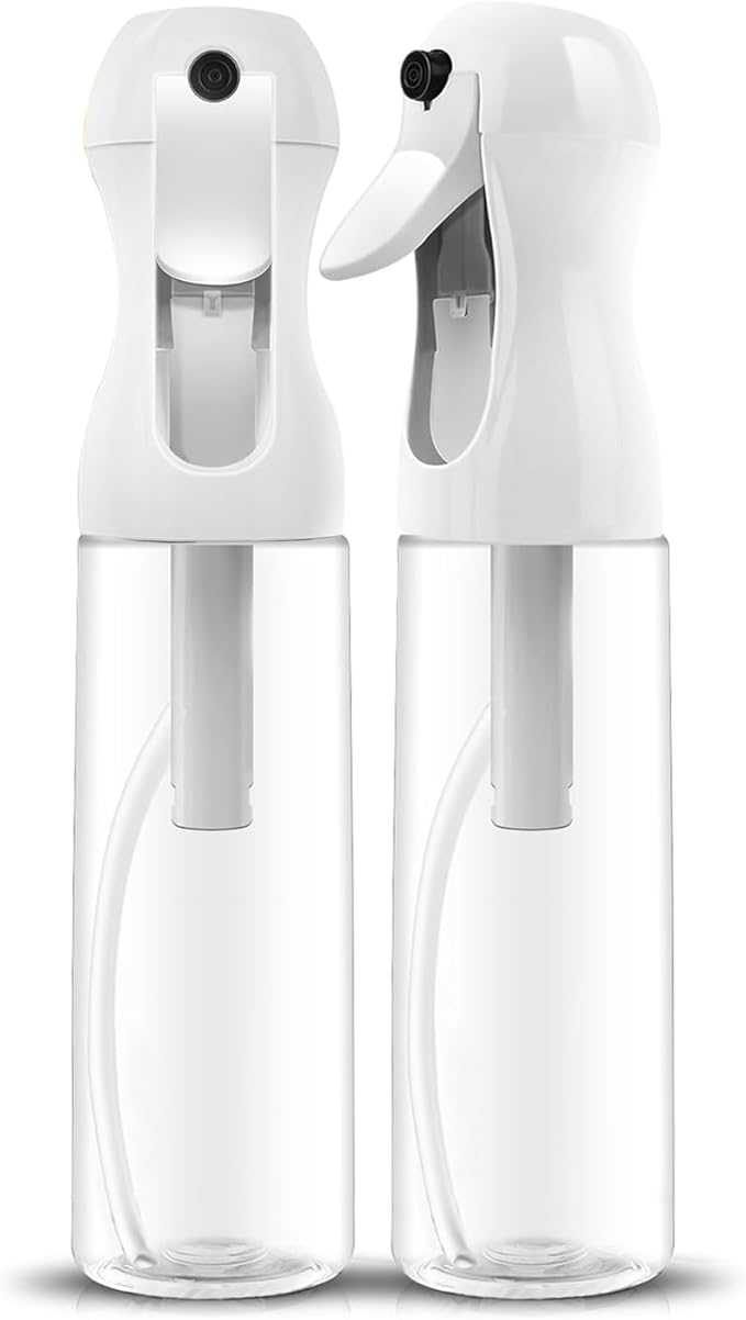 AMOMELA 2Pcs Continuous Spray Bottle For Hair,Ultra Fine Refillable Water Mister for Hair Styling, Plants, Cleaning, Salon, Misting & Skin Care(200ml/6.8oz Clear) (300ML 2PACK)