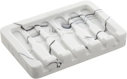 INIUNIK 2PCS Self Draining Soap Dish - Marble Look Soap Holder Tray Savers Box Container Sponge Holder for Bathroom Shower Kitchen, White