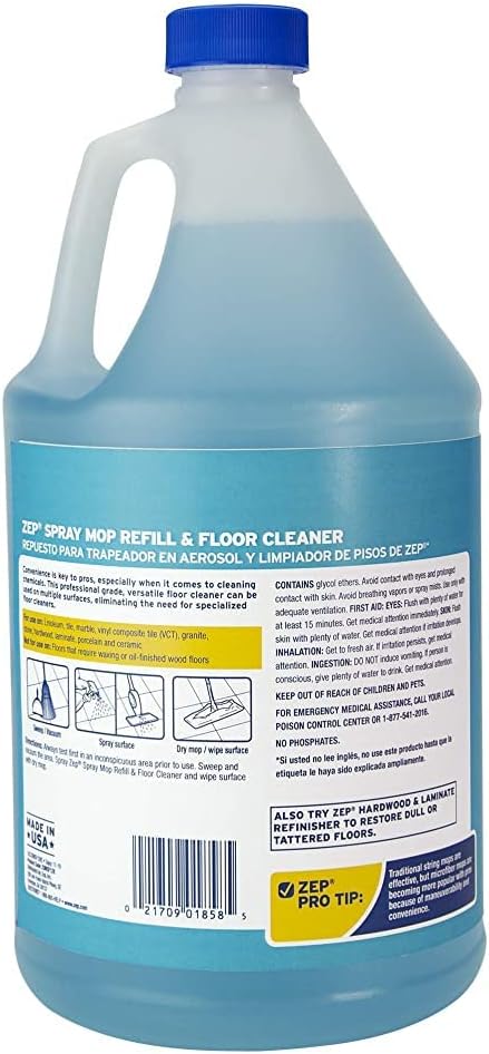 Zep Spray Mop Refill and Floor Cleaner - 1 Gallon (Case of 4) ZUMSF128 - Professional Grade Versatile Multi Surface Fresh Scent Floor Cleaner and Deodorizer