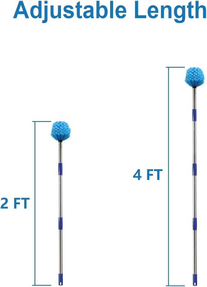 Cobweb Duster with Extension Pole, 4 FT Stainless Steel Pole with Spider Web Brush Head Ceiling Fan Duster for Outdoor Indoor Cleaning, Reach UP to 10-12 FT