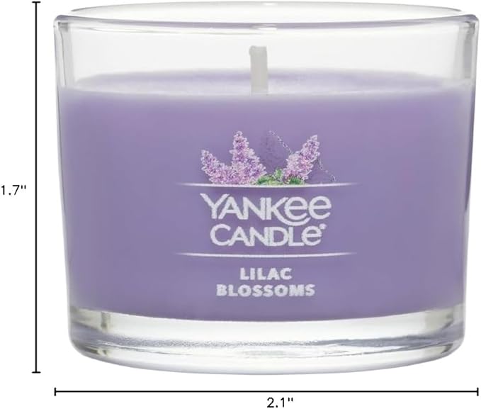 Yankee Candle Lilac Blossoms Scented Mini Jar Candles, 1.3 oz Small Glass Jar Candles, 10-Hour Burn Time, Purple Floral Home Fragrance, for Gifts and Decor (Pack of 12)