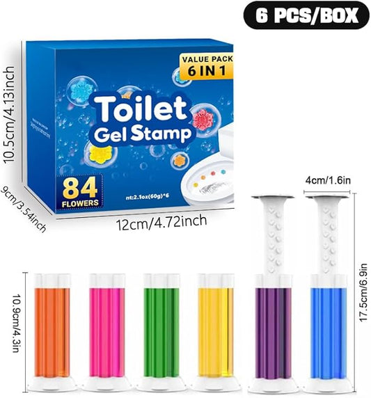 6 in 1 Toilet Gel Stamp, 168 Stamps (2 Boxes x 84 Flowers) - Automatic Toilet Cleaner & Freshener, No Scrub, 6 Scents, Long-Lasting, Easy Push Gel for Bathroom