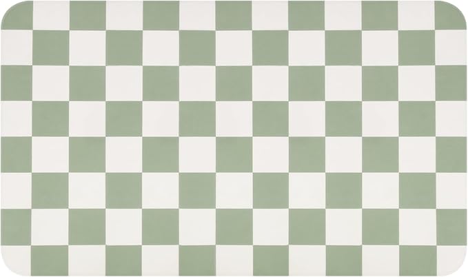 CooRug Checkered Dish Drying Mat for Kitchen Counter, Absorbent Non-Slip Coffee Mat, Heat Resistant Mat for Countertops Coffee Bar Decor 12" x 20" Green