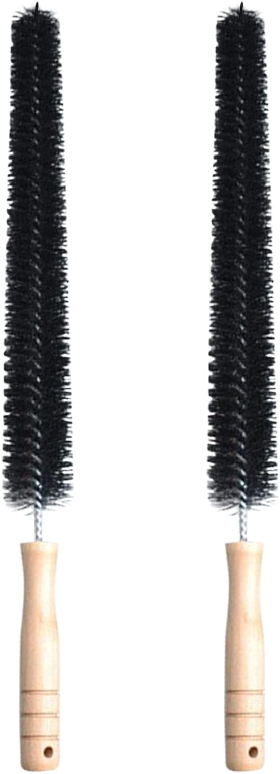 2 Pack Radiator Brush, Dryer Cleaner Vent Brush, 40 cm Long Flexible Pipe Refrigerator Coil Brush, Vent Cleaner Brushes with Wooden Handle for Refrigerators, Baseboards(Black)